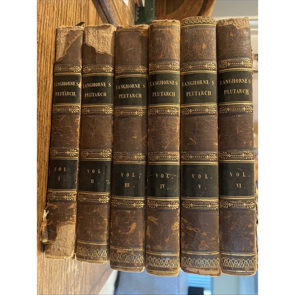 1819 - Plutarch's Lives - 6 x Leather Volumes - Notes by J & W Langhorne
